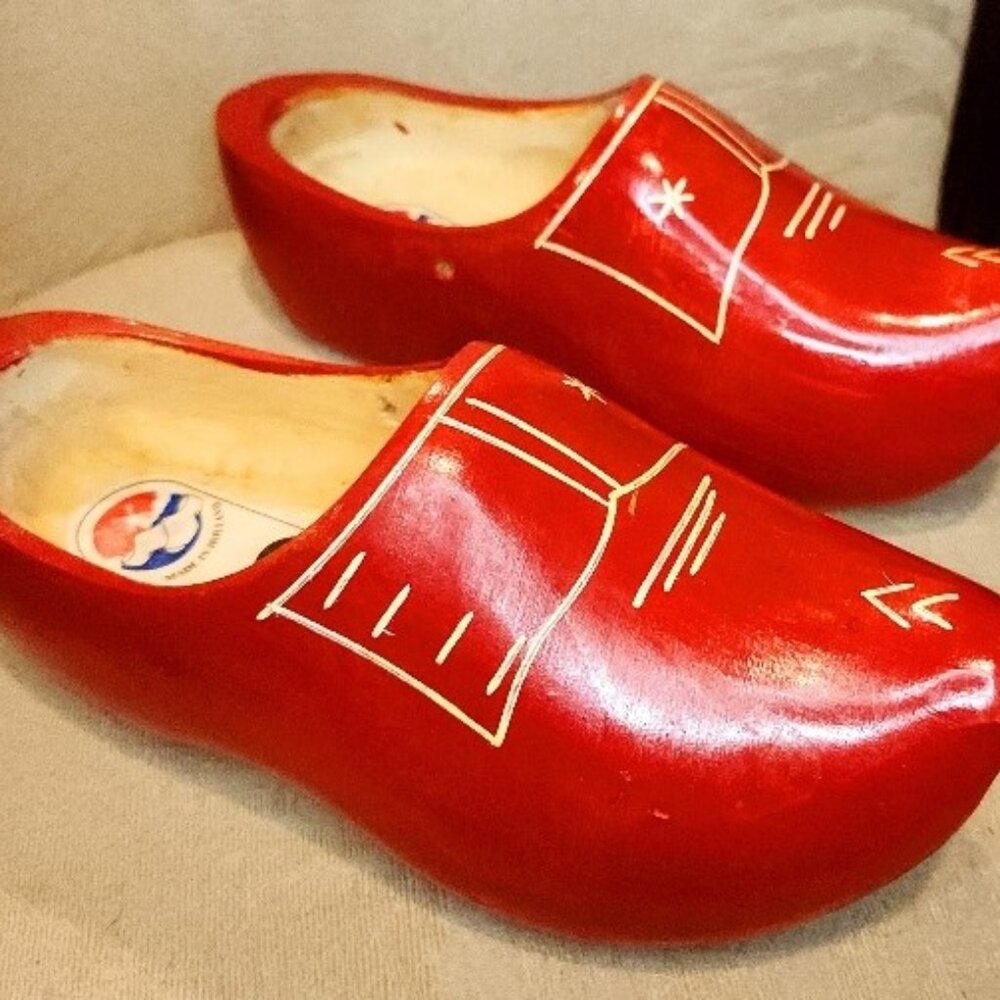 RED WOODEN CLOGS  HAND MADE IN HOLLAND